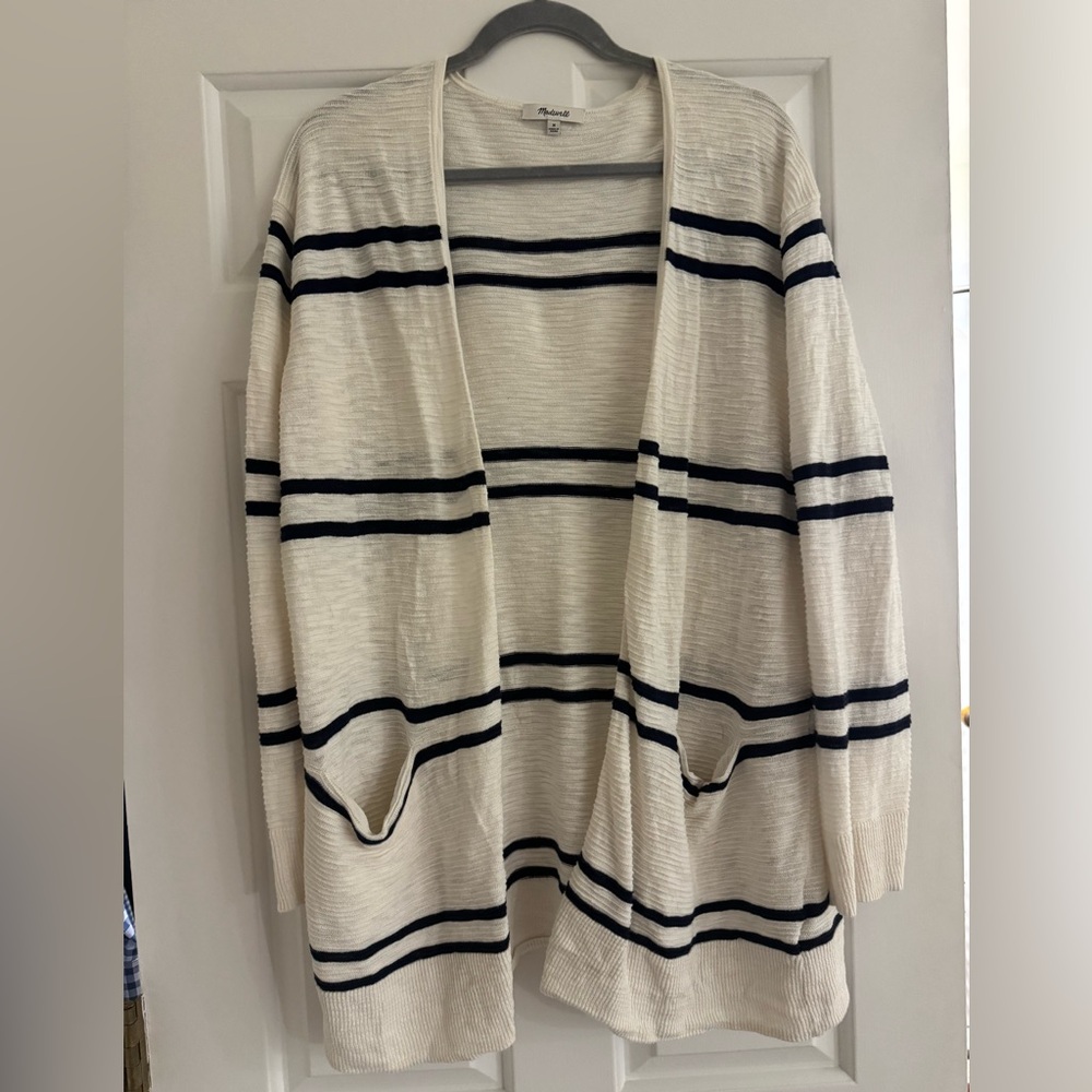 Madewell Cream and Navy Striped Lightweight Cardigan